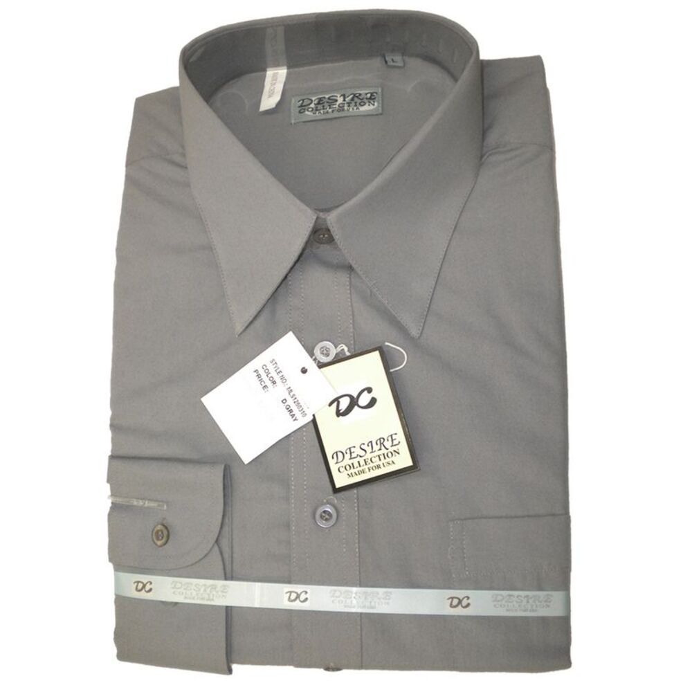 Desire Collection Men's Long Sleeve Classic Fit Pocket Dress Shirt Dark Grey